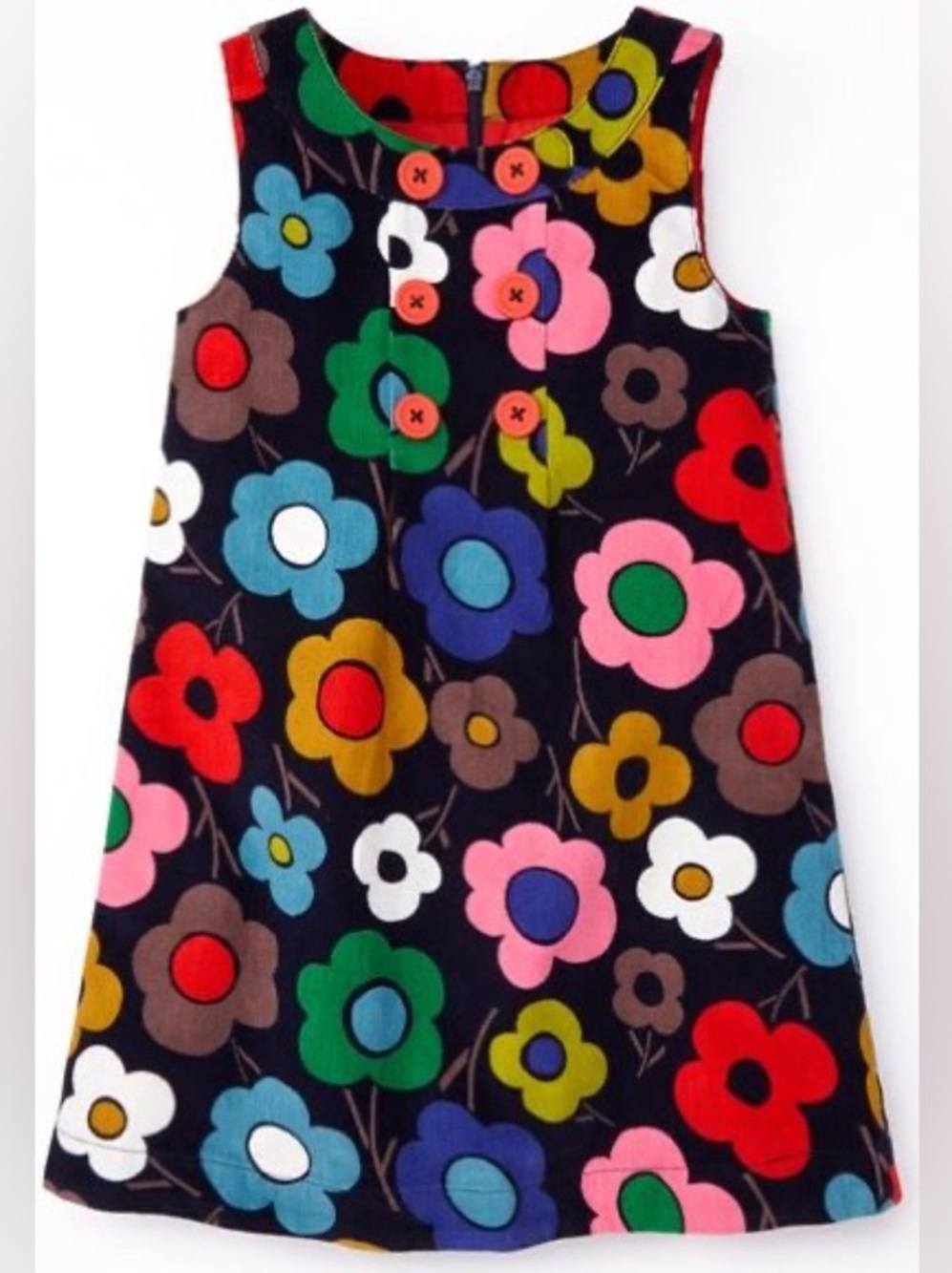 Mini Boden Big Button Flowers Corduroy Jumper Dress 6-7